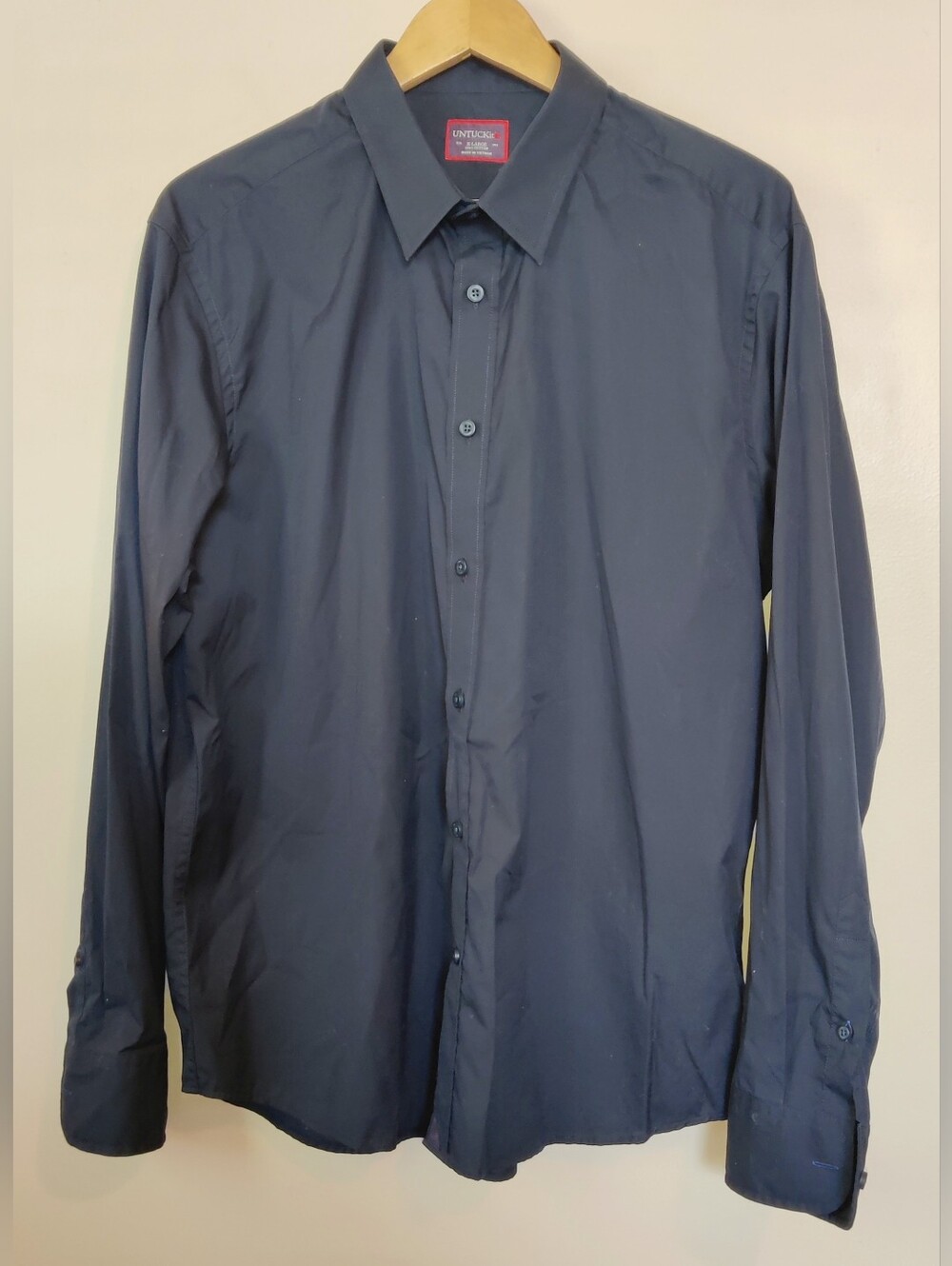 UNTUCKit Mens XL Navy Blue Nylon Casual Button Down Long Sleeve Shirt Solid